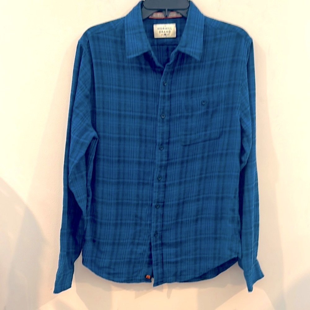 The Normal Brand 100% Cotton Blue Plaid Men's Flannel Style Shirt